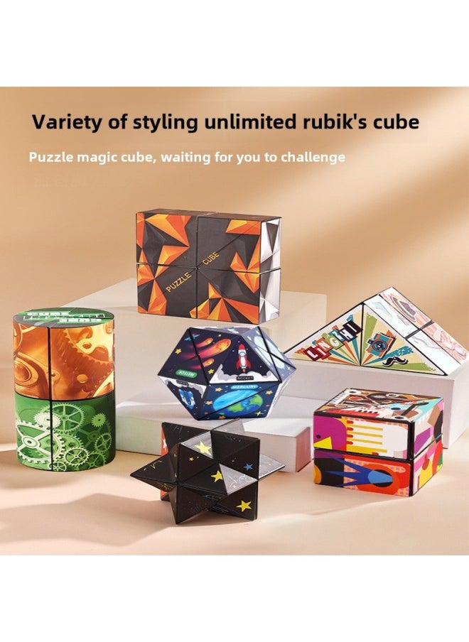Generic - Varied Rubik's Cube Infinite 3D Three-dimensional Geometry Children's Educational Toys Explosion Decompression Artifact Magnetic Deformation-Color:Single Pack - Rubik's Cube With Unlimited Texture - Image 1