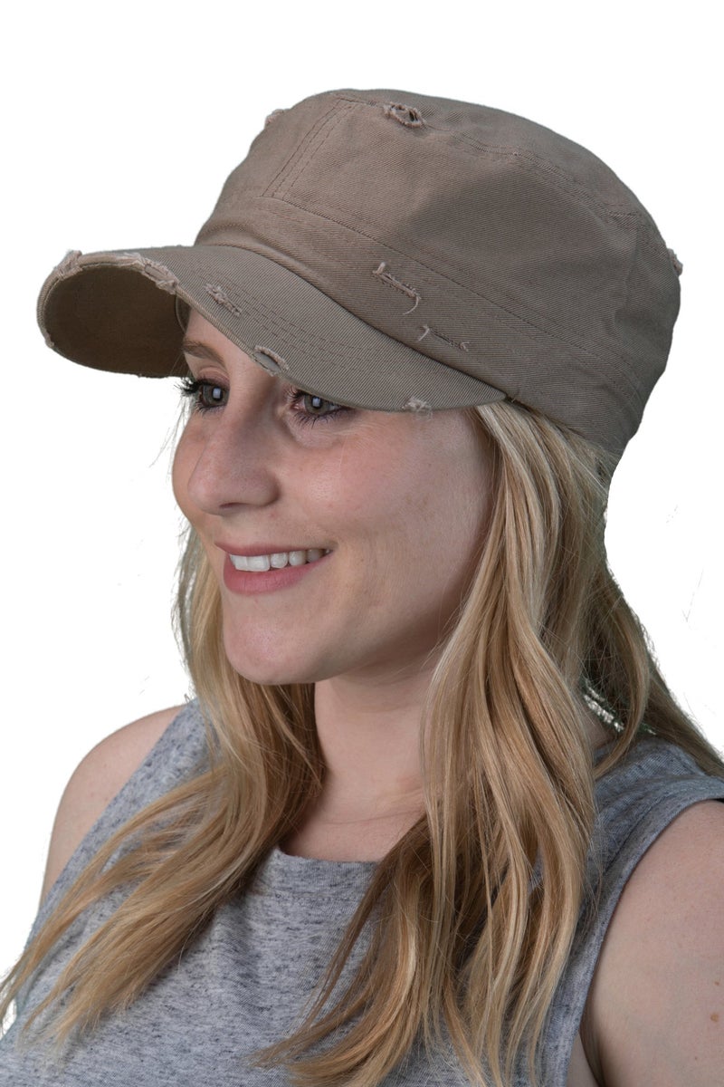 Funky Junque قبعة كاديت عسكرية كاكي متضررة للنساء من فنكي جونك قابلة للتعديل 100% قطن مقاس واحد - Image 3