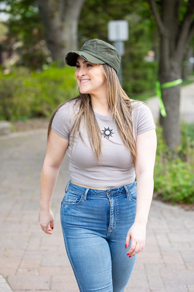 Funky Junque قبعة كاديت عسكرية كاكي متضررة للنساء من فنكي جونك قابلة للتعديل 100% قطن مقاس واحد - Image 4