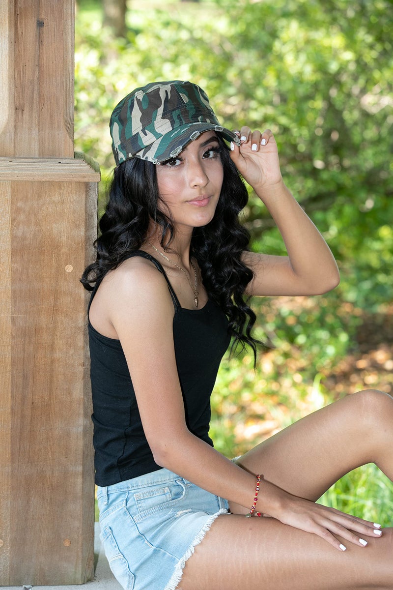 Funky Junque قبعة كاديت عسكرية كاكي متضررة للنساء من فنكي جونك قابلة للتعديل 100% قطن مقاس واحد - Image 5