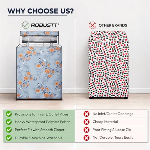 Robustt Top Load Fully Automatic Washing Machine Cover for 6 kg, 6.5 kg, 7kg & 7.5 kg (Printed) | Waterproof & Dustproof Polyester Fabric with Zipper | Protection Cover | 59 x 59 x 86 cm - Image 5