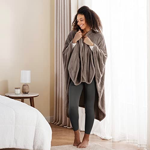 Berkshire Blanket Primalush Wearable Blanket Cozy Loungewear Pocketed Plush Cape Wrap for Adults TeensBrown One Size 58X64 - Image 3