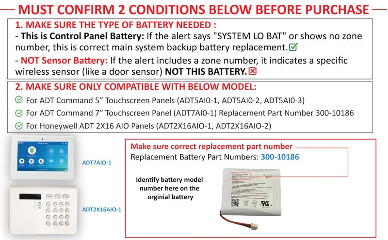 WirelessFinest Battery Replacement for ADT Command Smart Security Panel ADT5AIO-1 ADT5AIO-2 ADT5AIO-3 ADT7AIO-1, Honeywell ADT 2X16 AIO Home Security System Keypad ADT2X16AIO-1 ADT2X16AIO-2 Battery 300-10186 - Image 2