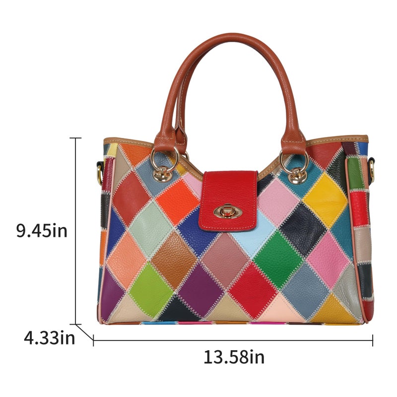HESHE Genuine Leather Handbags Colorful Purses for Women Crossbody Bag Multi-color Tote Purse Designer Hobo Shoulder Bag(Colorful-2B4008) - Image 4