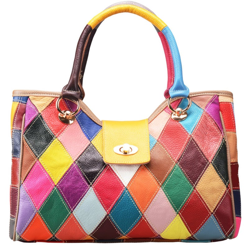 HESHE Genuine Leather Handbags Colorful Purses for Women Crossbody Bag Multi-color Tote Purse Designer Hobo Shoulder Bag(Colorful-2B4008) - Image 3
