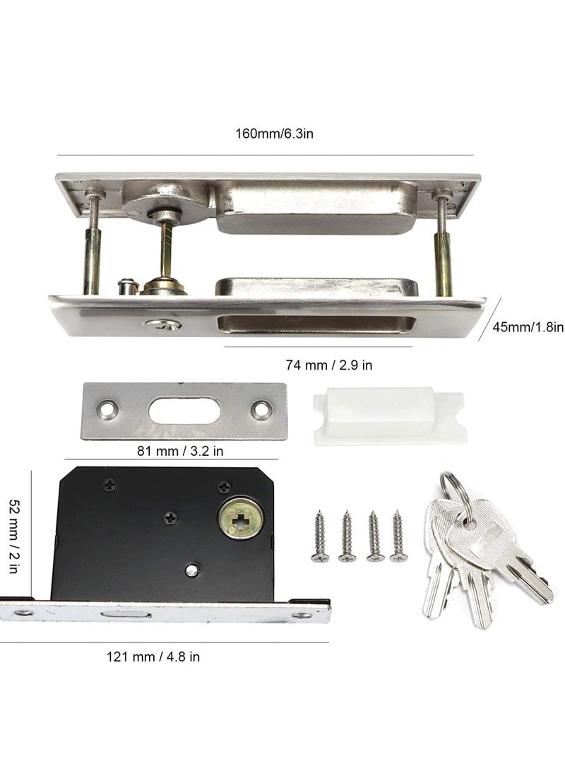 Zikra Privacy Pocket Door Lock Hardware with Key Recessed Sliding Door Mortise Lock, Double Barn Door Lock Invisible Furniture Hardware for 38mm 55mm Thickness Door - Image 4