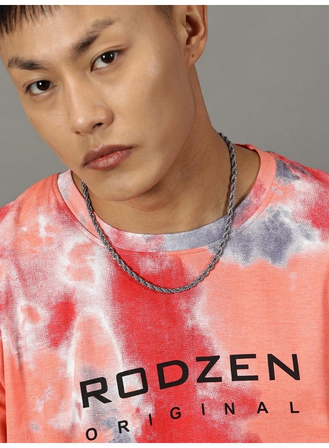 RODZEN RodZen Oversized Half Sleeves Cotton Round Neck Tie-Dye Printed T-Shirt for Men (Orange, 2XL) - Image 3
