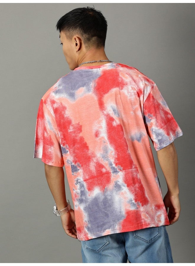 RODZEN RodZen Oversized Half Sleeves Cotton Round Neck Tie-Dye Printed T-Shirt for Men (Orange, 2XL) - Image 2