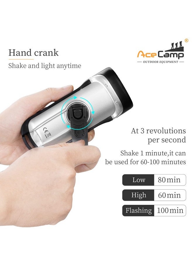AceCamp Flashlight Hand Crank Solar Powered, IPX6 Emergency Flashlight, Outdoor Rescue, Camping, Hiking - Image 2