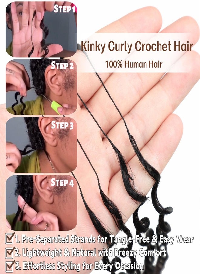 HLSK Kinky Curly Crochet Human Hair Knotless Pre-Separated Feather Human Crochet Hair Lightweight Reusable Remy Hair Extensions for Women Natural Black Color (Natural Black, 16 Inch(70g)) - Image 3