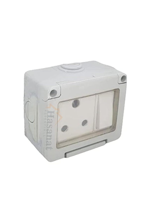 HASANAT ESSENTIALS مقبس هاسانات إيسينشالز الخارجي المقاوم للماء - تصنيف IP55، صندوق مثبت على السطح مقاوم للعوامل الجوية، تشطيب رمادي مقبس 13A (مقبس فردي 15A)