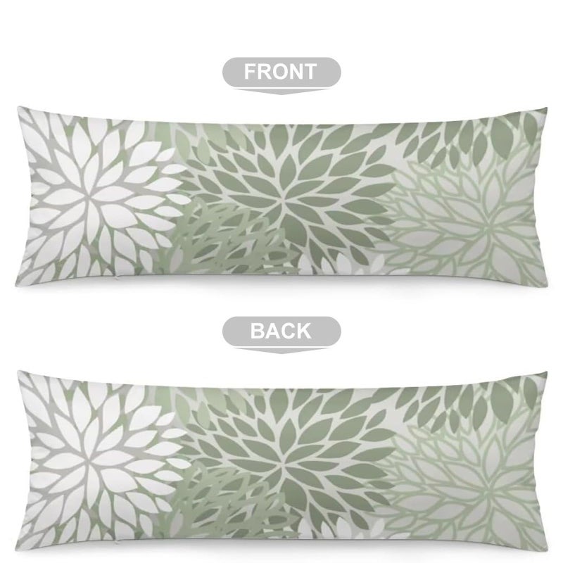 AELMARNEE Sage Green Body Pillow Cover Spring Floral Long Pillow Case with Zipper Decorative Soft Bedding Pillowcase Farmhouse Dahlia Pillow Covers Modern Flower Cushion Pillow Case for Bedroom,Couch,20"x54" - Image 5