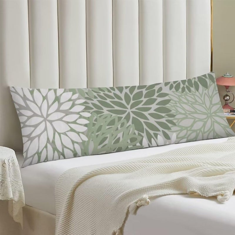 AELMARNEE Sage Green Body Pillow Cover Spring Floral Long Pillow Case with Zipper Decorative Soft Bedding Pillowcase Farmhouse Dahlia Pillow Covers Modern Flower Cushion Pillow Case for Bedroom,Couch,20"x54" - Image 2