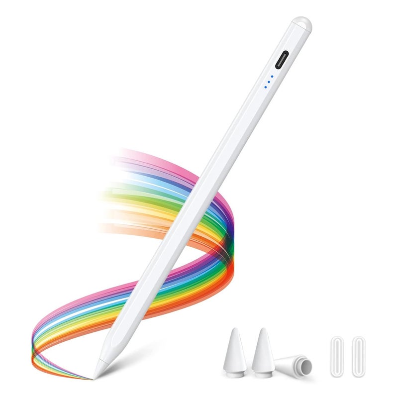Kingone Upgraded Stylus Pen, iPad Pencil, Ultra High Precision&Sensitivity, Palm Rejection, Prevents False ON/Off Touch, Power Display, Tilt Sensitivity, Magnetic Adsorption for iPad 2018&Later, White - Image 1