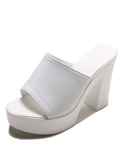Korean Style Outer Wear Slippers 2022 Spring Summer Fashionable High Heel Fish Mouth Wide Open Polyamide One-Row Sandals Womens White