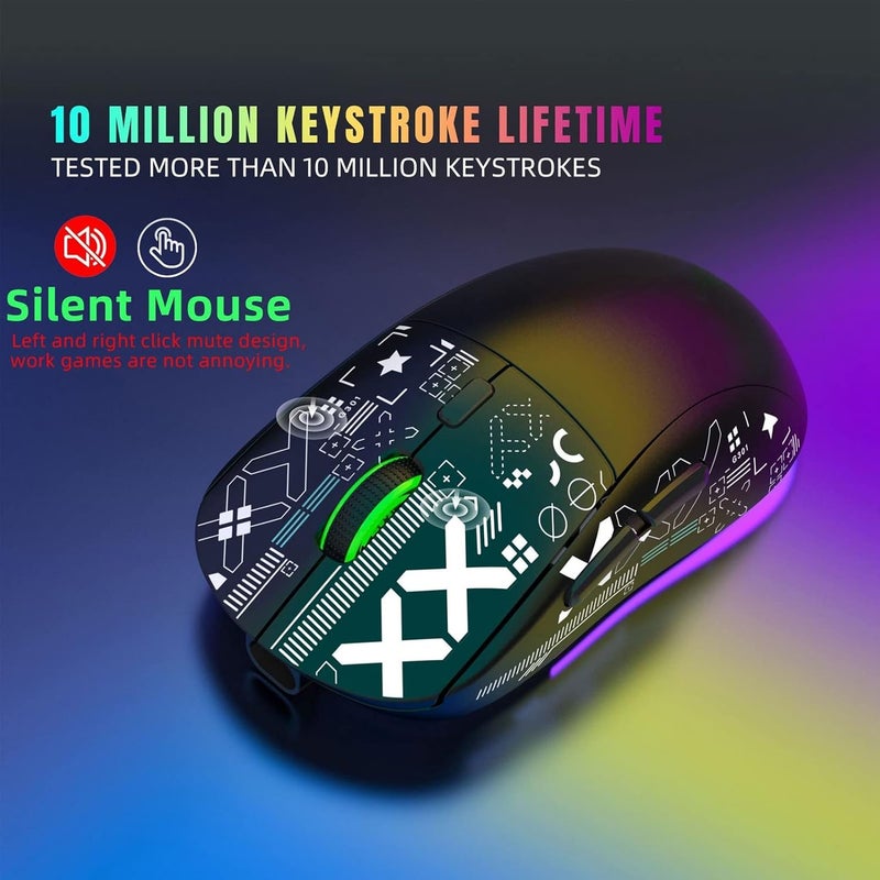 YUEHISY Wireless Gaming Mouse, RGB Light Wireless Mouse with USB Nano Receiver, Silent Click Gaming Mouse for Notebook,PC,Computer - Image 2