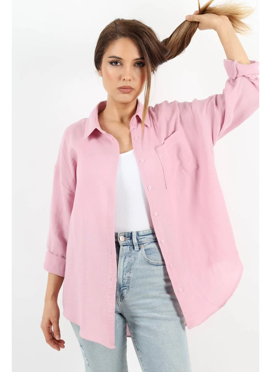 Ritnice Women's Soft Muslin Fabric Long Powder Oversize Shirt