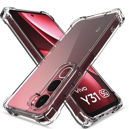 Pikkme Back Cover for Vivo Y31 5G PC + TPU Clear Transparent Raised Edges Shockproof Protective Phone Bumper Case (Transparent) - Image 1