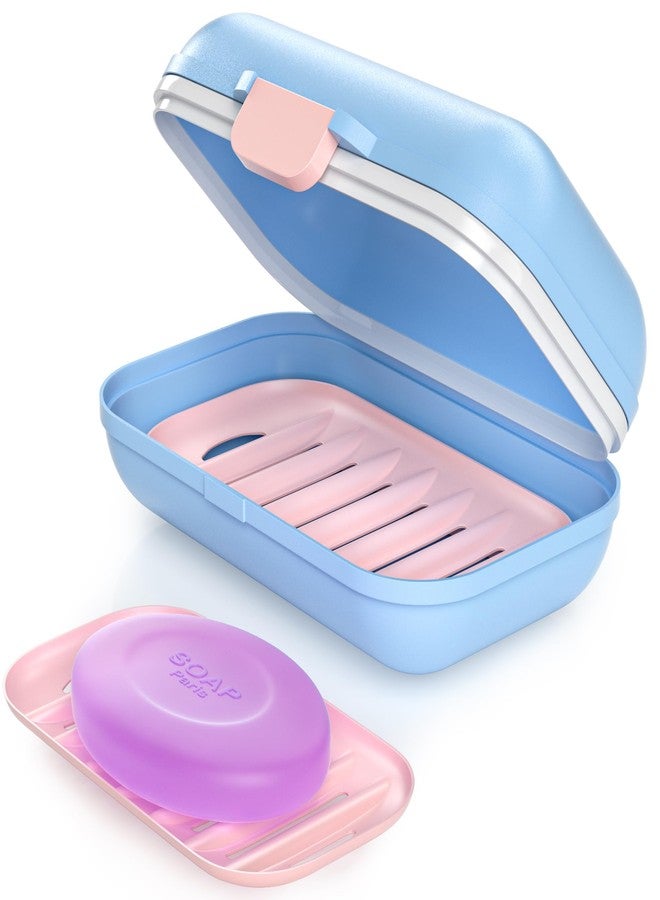 CRKIOB Leakproof Travel Soap Case Container with Silicone Seal & Drain Tray | Airtight Bar Soap Holder for Gym, Shower, Travel Essentials | Durable PP Soap Dish | Fits Most Soap Bars (Blue) - Image 1