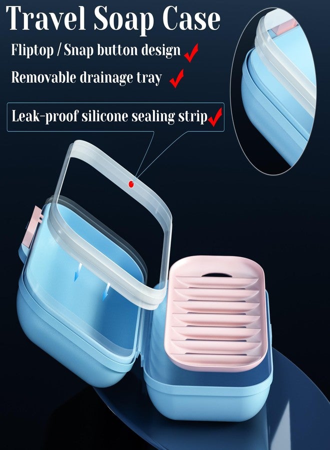 CRKIOB Leakproof Travel Soap Case Container with Silicone Seal & Drain Tray | Airtight Bar Soap Holder for Gym, Shower, Travel Essentials | Durable PP Soap Dish | Fits Most Soap Bars (Blue) - Image 3