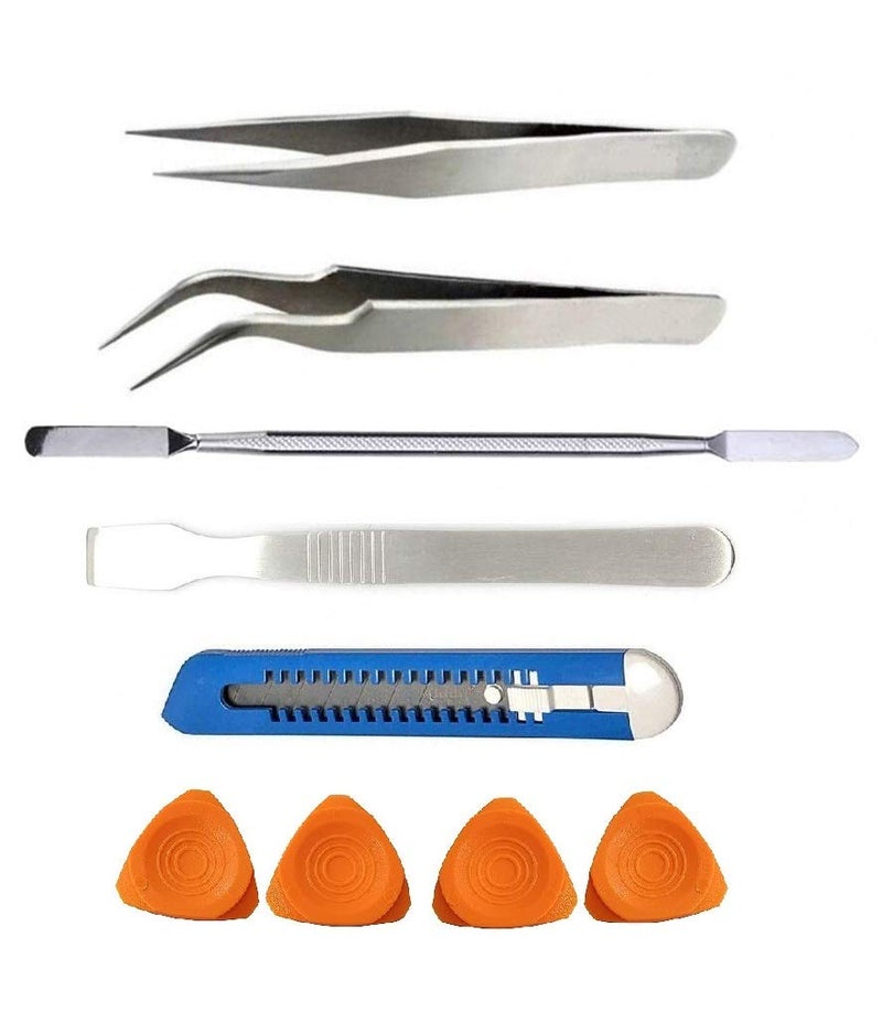 Wroughton Wroughton Stainless Steel Tweezers Set Straight and Curved Tip With Cutter 4 Opener and Metal Spudger Pry Tool Set for Apple iPhone iPad iPod Samsung Redmi and Oppo Mobiles Pack of 9  - Image 1