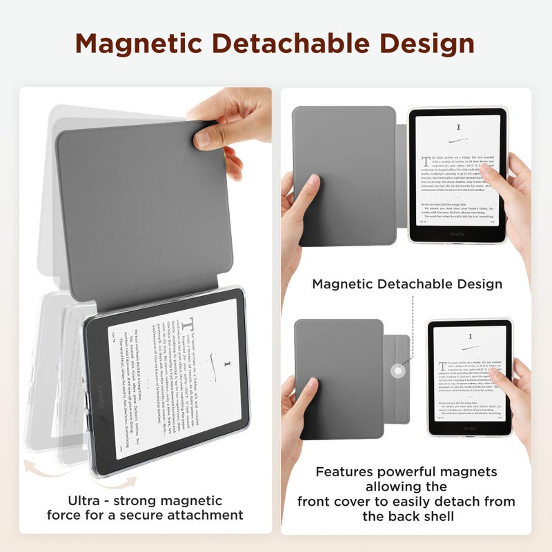 SESENSE Detachable Magnetic Case for 7'' Kindle Paperwhite 12th Gen 2024 and Kindle Colorsoft Signature Edition, Slim PU Shell Cover Case with Auto Wake/Sleep, Leopard - Image 3
