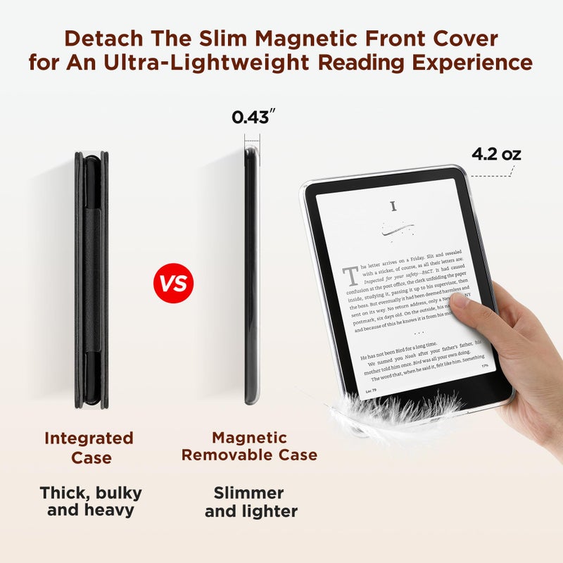 SESENSE Detachable Magnetic Case for 7'' Kindle Paperwhite 12th Gen 2024 and Kindle Colorsoft Signature Edition, Slim PU Shell Cover Case with Auto Wake/Sleep, Leopard - Image 4