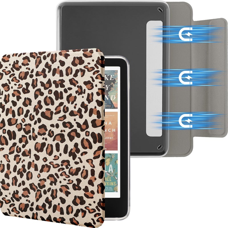 SESENSE Detachable Magnetic Case for 7'' Kindle Paperwhite 12th Gen 2024 and Kindle Colorsoft Signature Edition, Slim PU Shell Cover Case with Auto Wake/Sleep, Leopard - Image 1