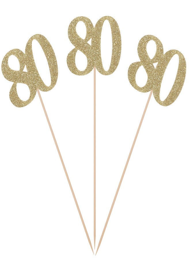 Giuffi Pack of 10 Gold Glitter 80th Birthday Centerpiece Sticks Number 80 Table Topper Age Letter Decorations - Image 2