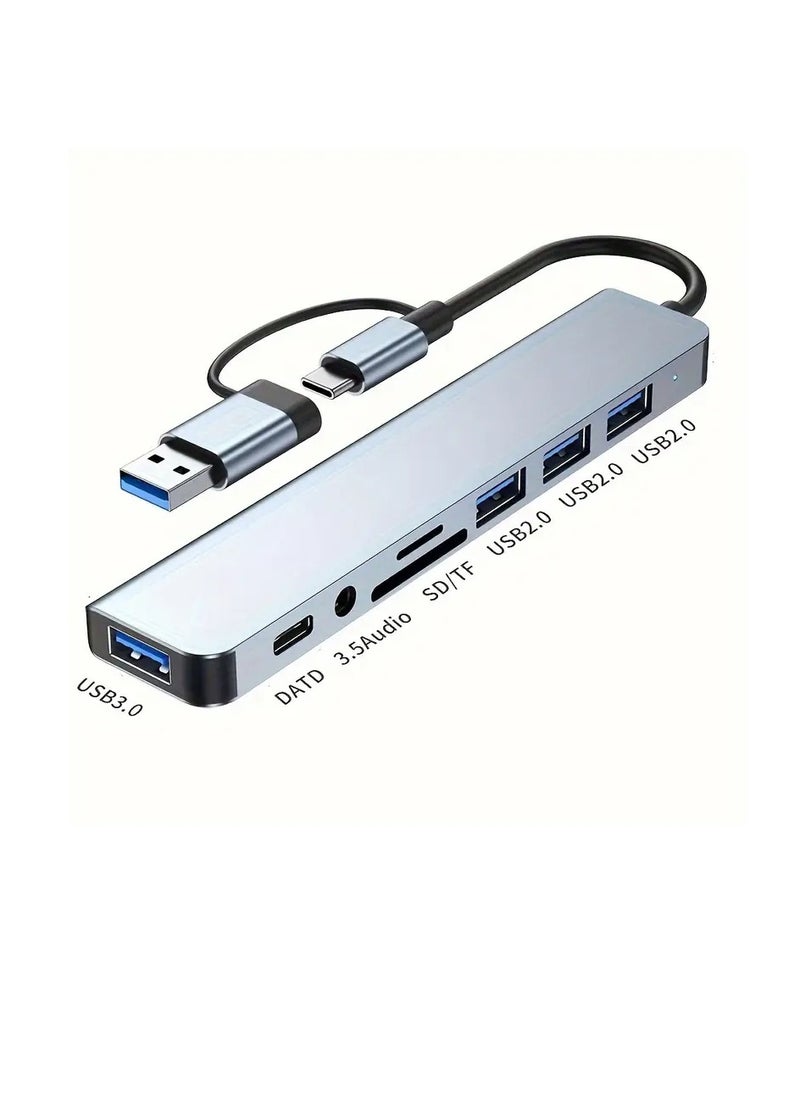 PAMEER USB Hub USB C Hub 8-in-1 USB Hub with Audio Jack, USB Flash Drive 8-in-1 USB Extender with 4 USB Ports 1 USB C Port TF/SD Card Reader Audio Output Compatible with Book/Pad Pro/Dell/HP Laptops/Phones  - Image 2