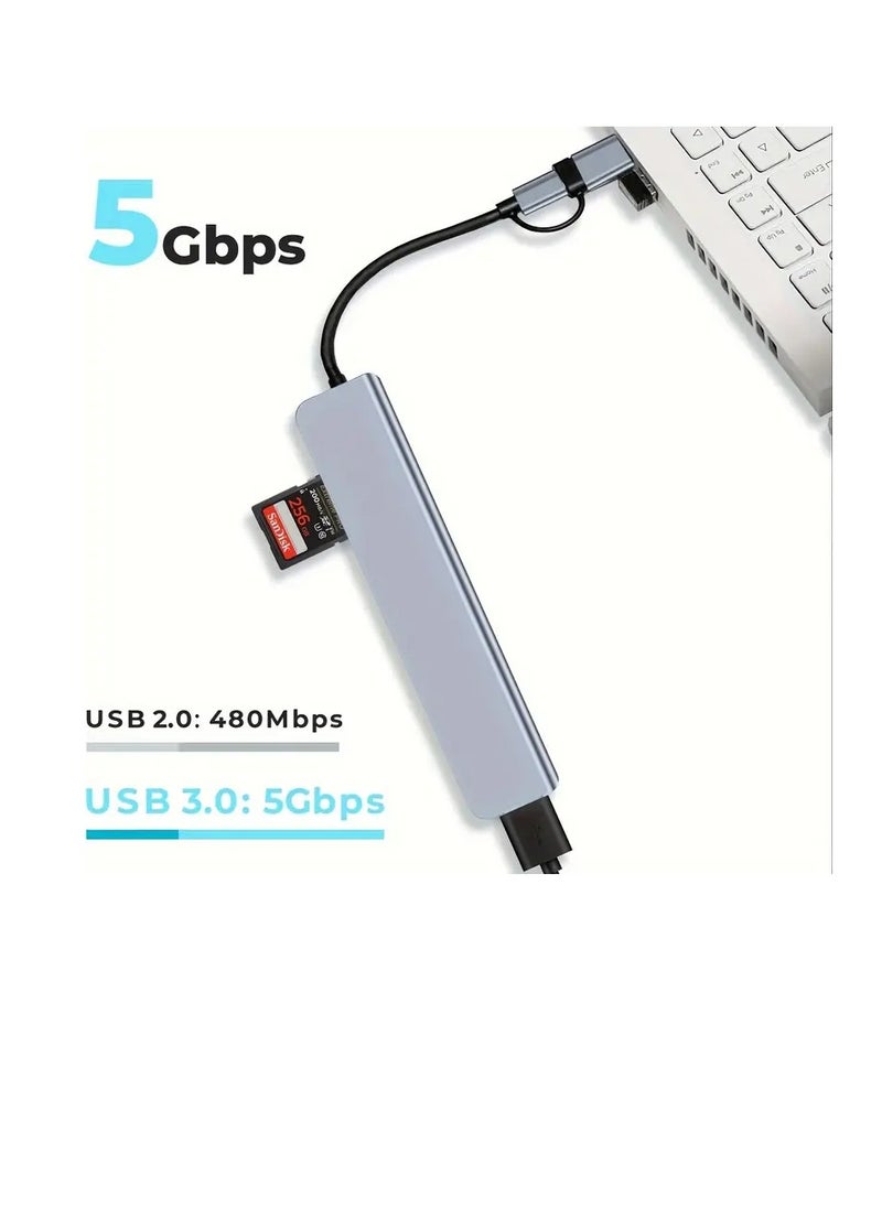 PAMEER USB Hub USB C Hub 8-in-1 USB Hub with Audio Jack, USB Flash Drive 8-in-1 USB Extender with 4 USB Ports 1 USB C Port TF/SD Card Reader Audio Output Compatible with Book/Pad Pro/Dell/HP Laptops/Phones  - Image 4