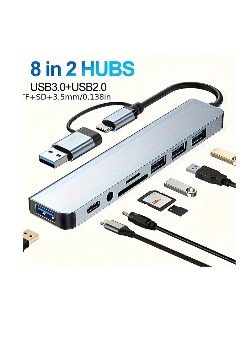 PAMEER USB Hub USB C Hub 8-in-1 USB Hub with Audio Jack, USB Flash Drive 8-in-1 USB Extender with 4 USB Ports 1 USB C Port TF/SD Card Reader Audio Output Compatible with Book/Pad Pro/Dell/HP Laptops/Phones  - Image 5