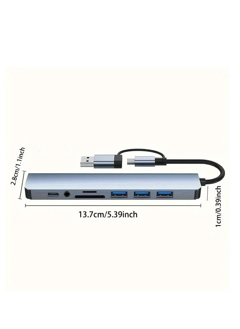 USB Hub USB C Hub 8-in-1 USB Hub with Audio Jack, USB Flash Drive 8-in-1 USB Extender with 4 USB Ports 1 USB C Port TF/SD Card Reader Audio Output Compatible with Book/Pad Pro/Dell/HP Laptops/Phones