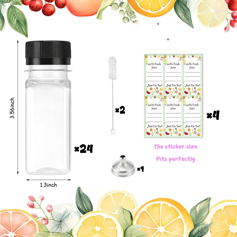NovaHF 24 Pack 2Oz Clear Plastic Juice Bottles with Lids, Labels & Funnel - Ideal for On-the-Go Drinks Sports & Outdoor Activities - Image 2