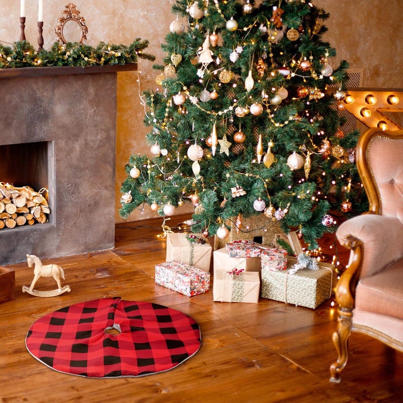 Jerify 2 Pieces 15 Inches Mini Christmas Buffalo Tree Skirt Red and Black Plaid Double Layers Tree Skirt for Xmas Home Party Decors  - Image 4