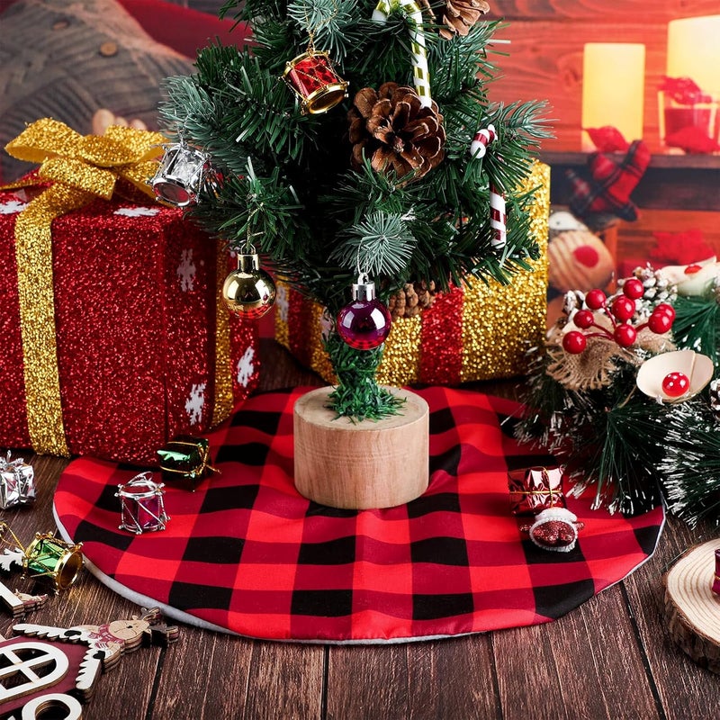 Jerify 2 Pieces 15 Inches Mini Christmas Buffalo Tree Skirt Red and Black Plaid Double Layers Tree Skirt for Xmas Home Party Decors  - Image 5