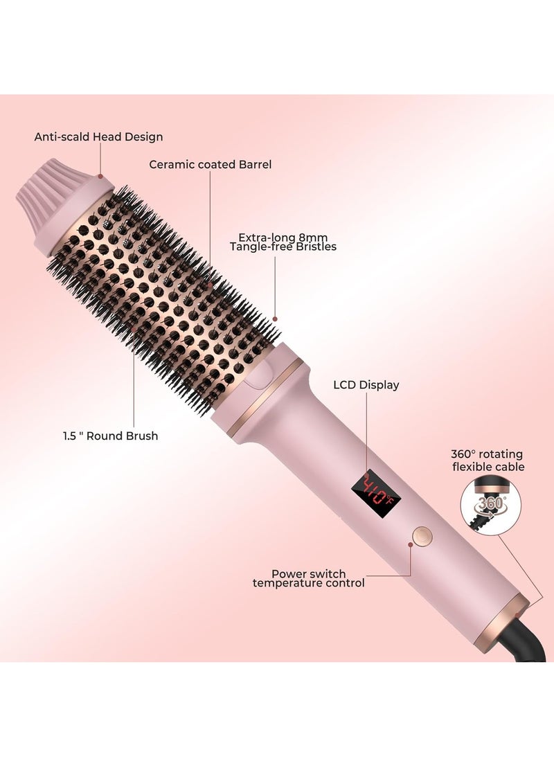 RATSAW - Hair Brush Hair Styling Comb Thermal Brush 1.5 Inch Fast Heated Curling Brush Tourmaline Ionic LCD Display Temperature Adjustable Pink - Image 1
