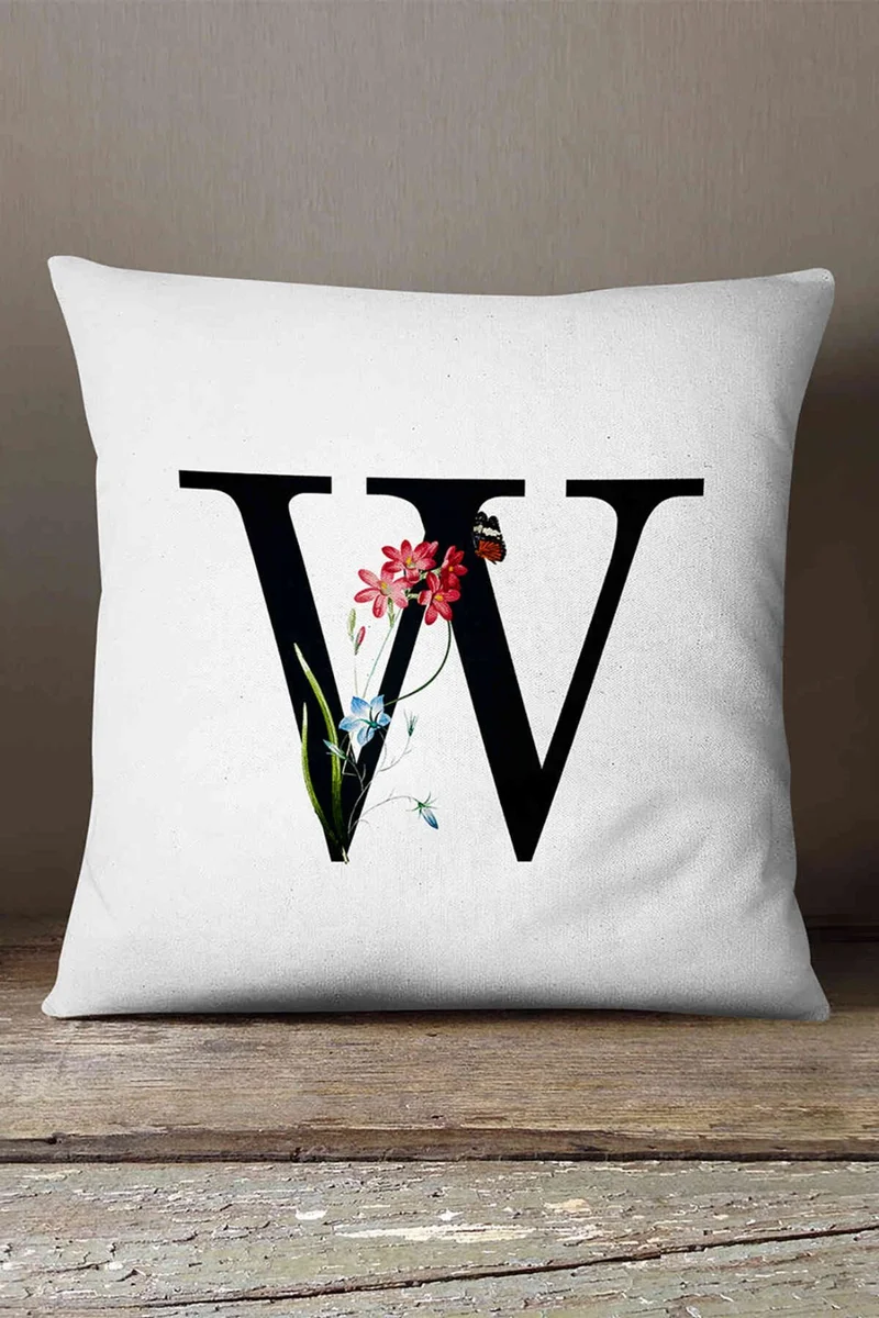 İnsense Home Velvet Babyface Double Sided Red Floral Letter Cushion Cover - W Letter