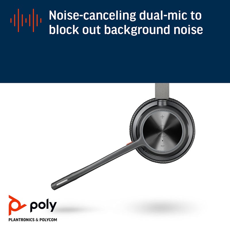 Poly سماعة رأس لاسلكية Poly - Voyager 4320 UC (بلانترونيكس) - سماعات مع ميكروفون بوم - الاتصال بالكمبيوتر/ماك عبر محول USB-C بلوتوث، الهاتف المحمول عبر بلوتوث - تعمل مع Teams و Zoom والمزيد، أسود - Image 4