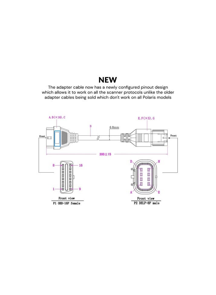 Generic OBD2 Cable For Polaris ATV Slingshot 16pin OBD2 To 8 Pin Diagnostic Adapter  - Image 2