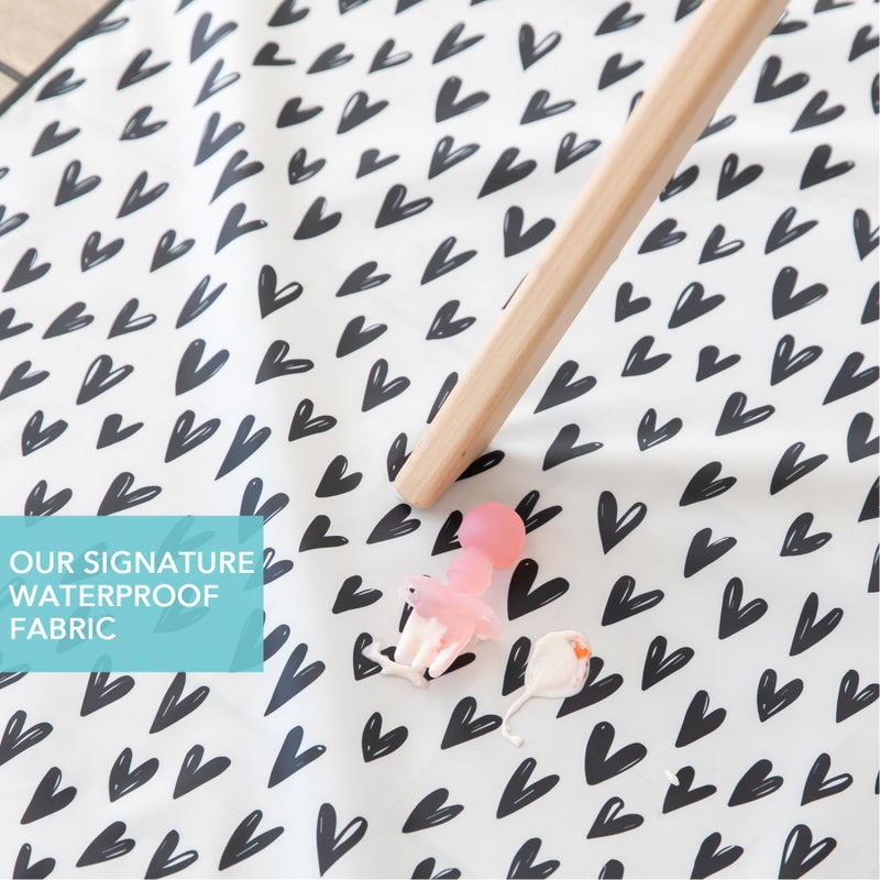 Bumkins Baby Splat Mat for Under High Chair, Babies Toddlers Eating Mess Mat, Waterproof Reusable Cloth for Arts and Crafts, Playtime Mat for Kids, Floors or Tables, Fabric 42inx42in, Black Hearts - Image 3