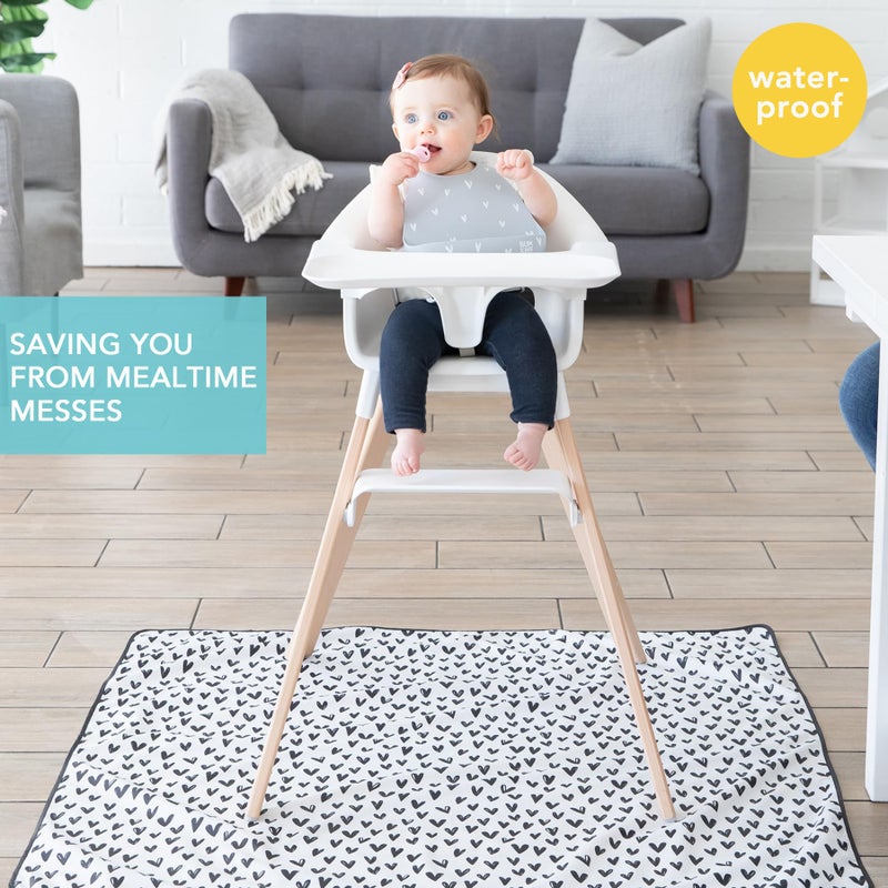 Bumkins Baby Splat Mat for Under High Chair, Babies Toddlers Eating Mess Mat, Waterproof Reusable Cloth for Arts and Crafts, Playtime Mat for Kids, Floors or Tables, Fabric 42inx42in, Black Hearts - Image 2