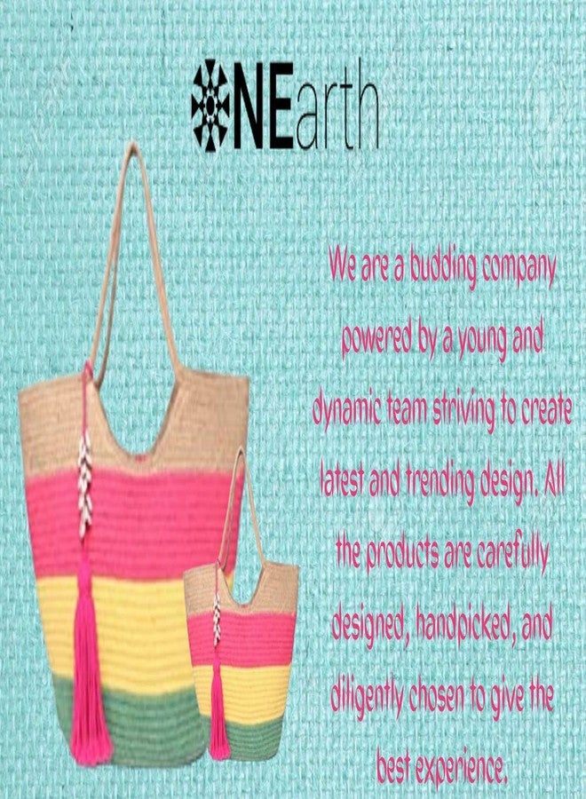 ONEarth One Earth Women Summer Natural Jute Hand Braided with Cotton Cord Handbag Clutch Purse Colourful Tote Bag - Image 4