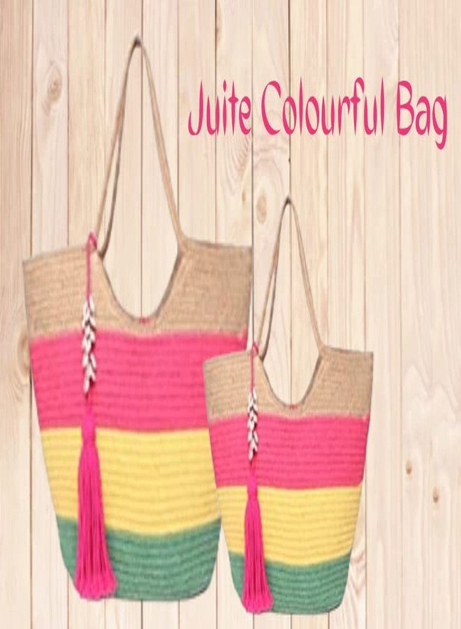 ONEarth One Earth Women Summer Natural Jute Hand Braided with Cotton Cord Handbag Clutch Purse Colourful Tote Bag - Image 3