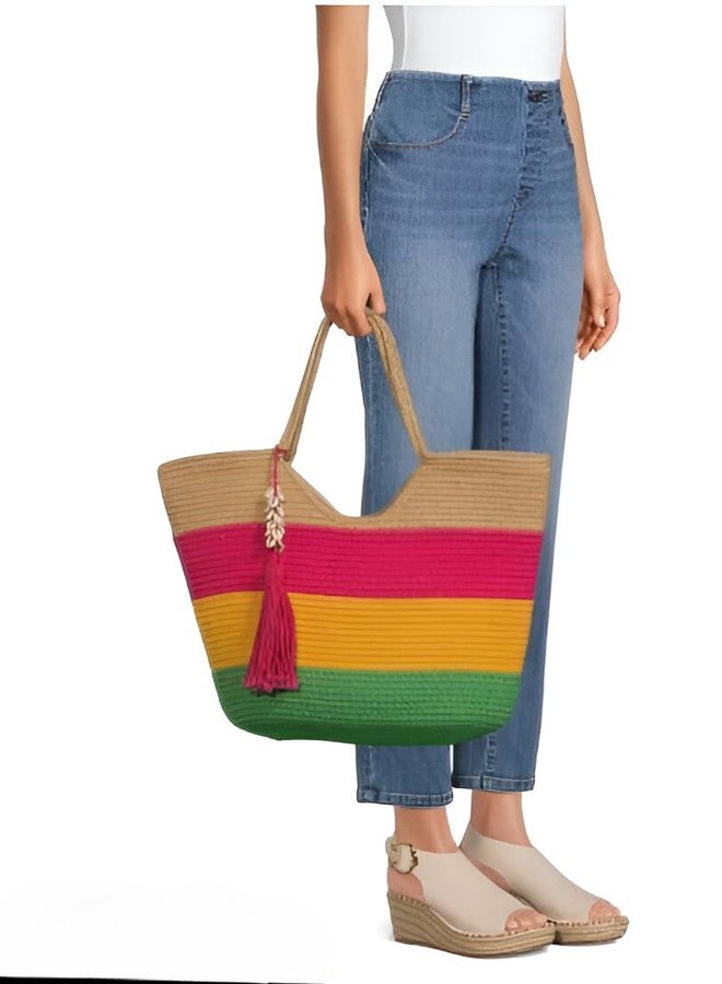 ONEarth One Earth Women Summer Natural Jute Hand Braided with Cotton Cord Handbag Clutch Purse Colourful Tote Bag - Image 5