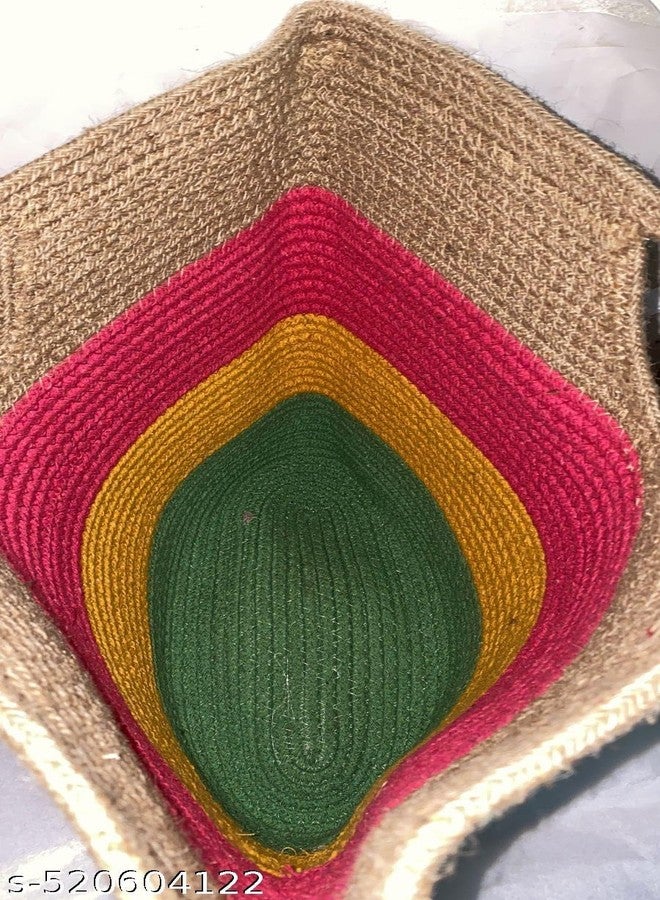 ONEarth One Earth Women Summer Natural Jute Hand Braided with Cotton Cord Handbag Clutch Purse Colourful Tote Bag - Image 2