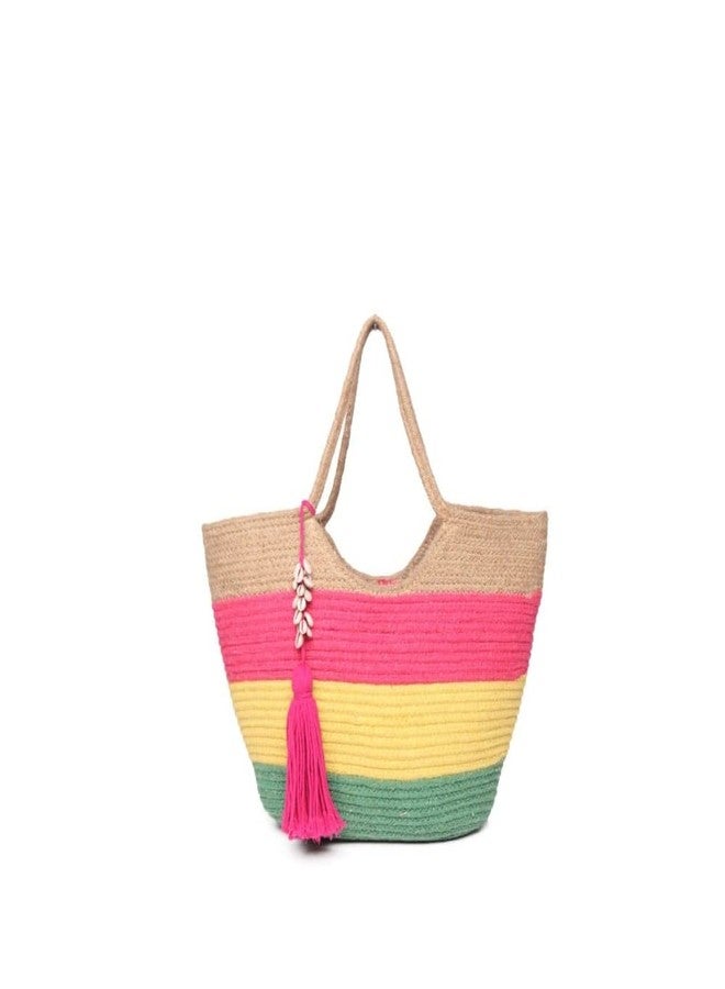ONEarth One Earth Women Summer Natural Jute Hand Braided with Cotton Cord Handbag Clutch Purse Colourful Tote Bag - Image 1