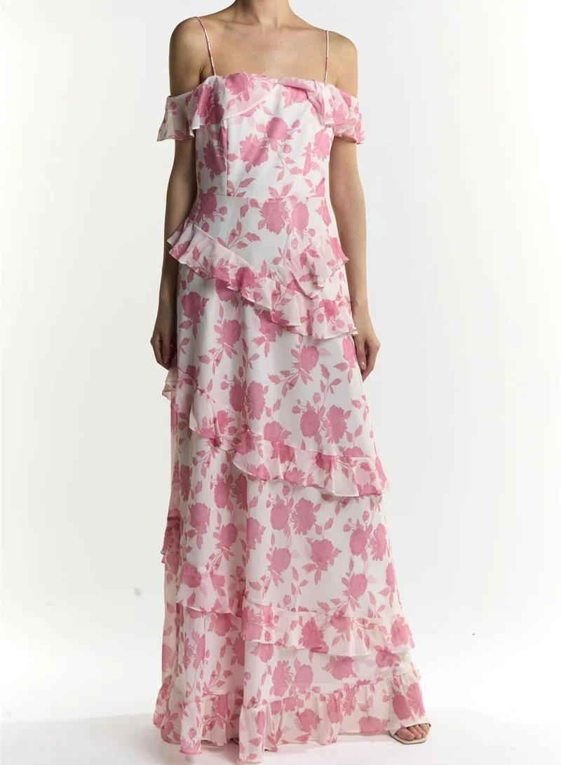 True Decadence Drew Rose Pink Floral Ruffle Maxi Dress