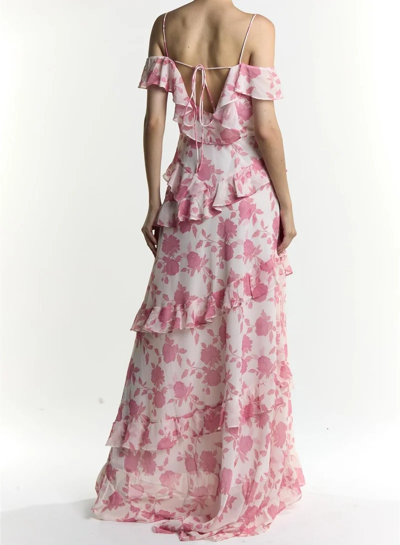 True Decadence Drew Rose Pink Floral Ruffle Maxi Dress