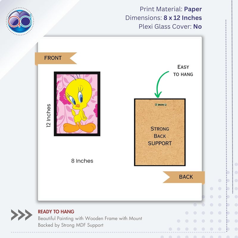 Mad Masters Tweety Yellow Cartoon Bird Painting Hanging Photo Frame Decorative Item for Living Room Bedroom Home Decor and Wall Decoration MM 2876 8x12 Inch Paper Without Plexi Glass - Image 2